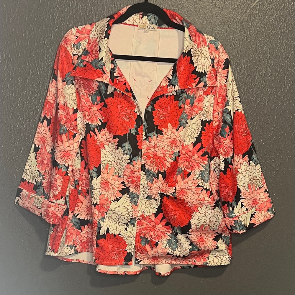 Cali Girls Floral Blouse - Red, Pink, and White